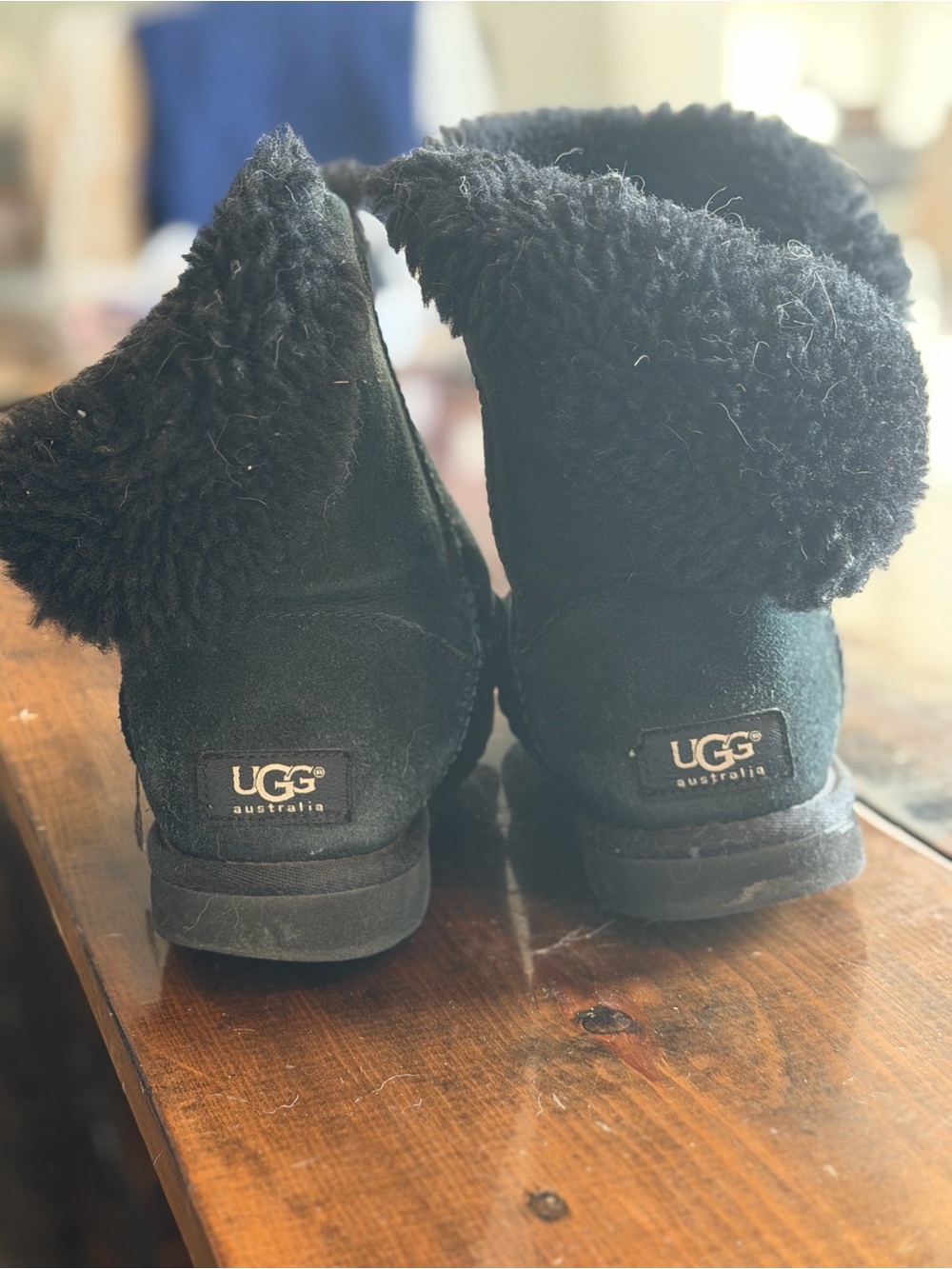 UGG Black Suede Fold-Over Shearling Boots